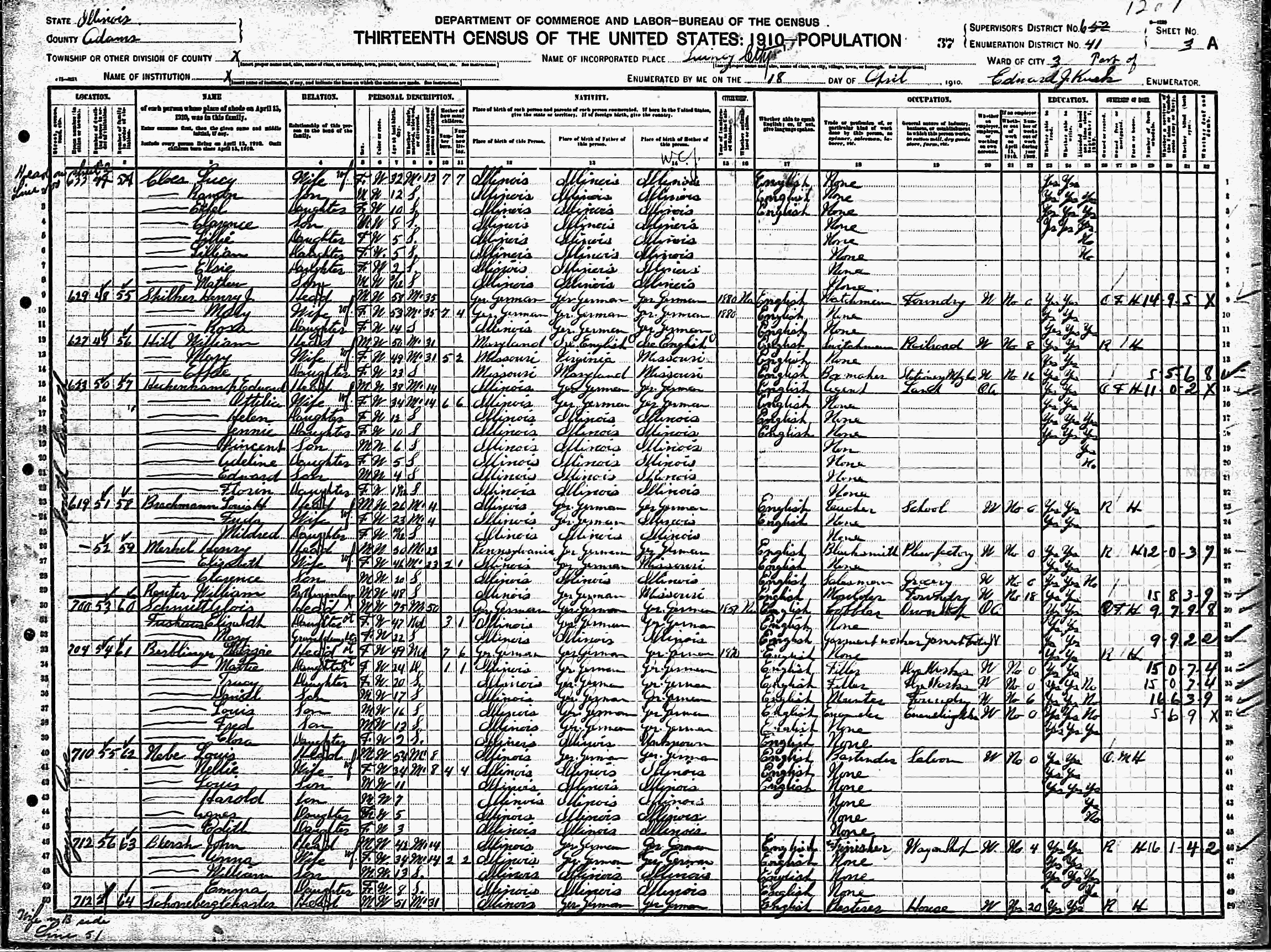  - 1910 Census Alois Schmitt